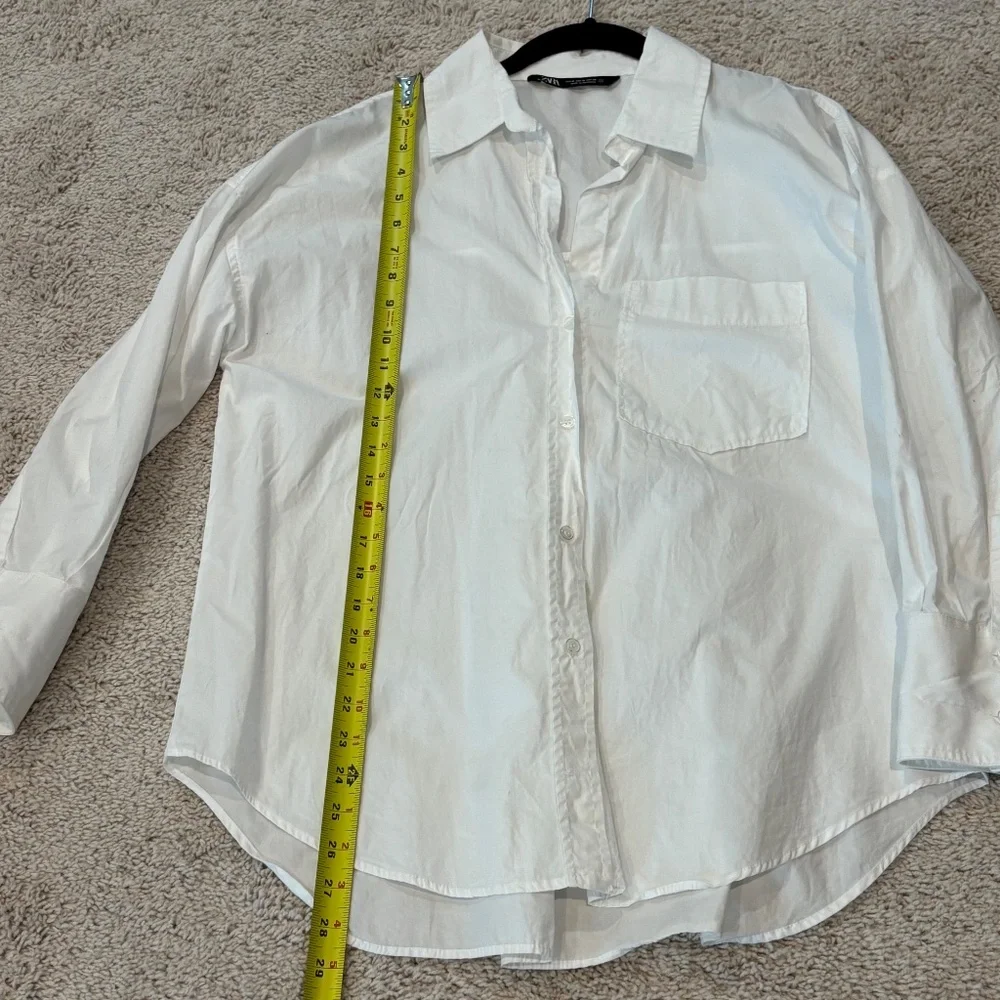 Women's Zara Oversized White Button Down Long Sleeve Shirt Size M - Picture 6 of 7